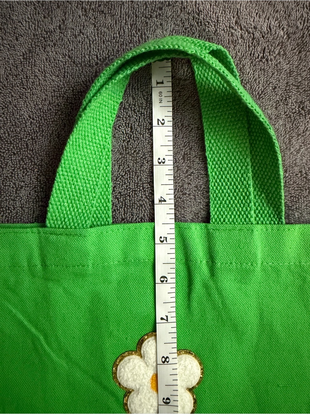 Reusable Canvas Gift Bag - Green Canvas Tote with Daisy Patch - Picture 4 of 7